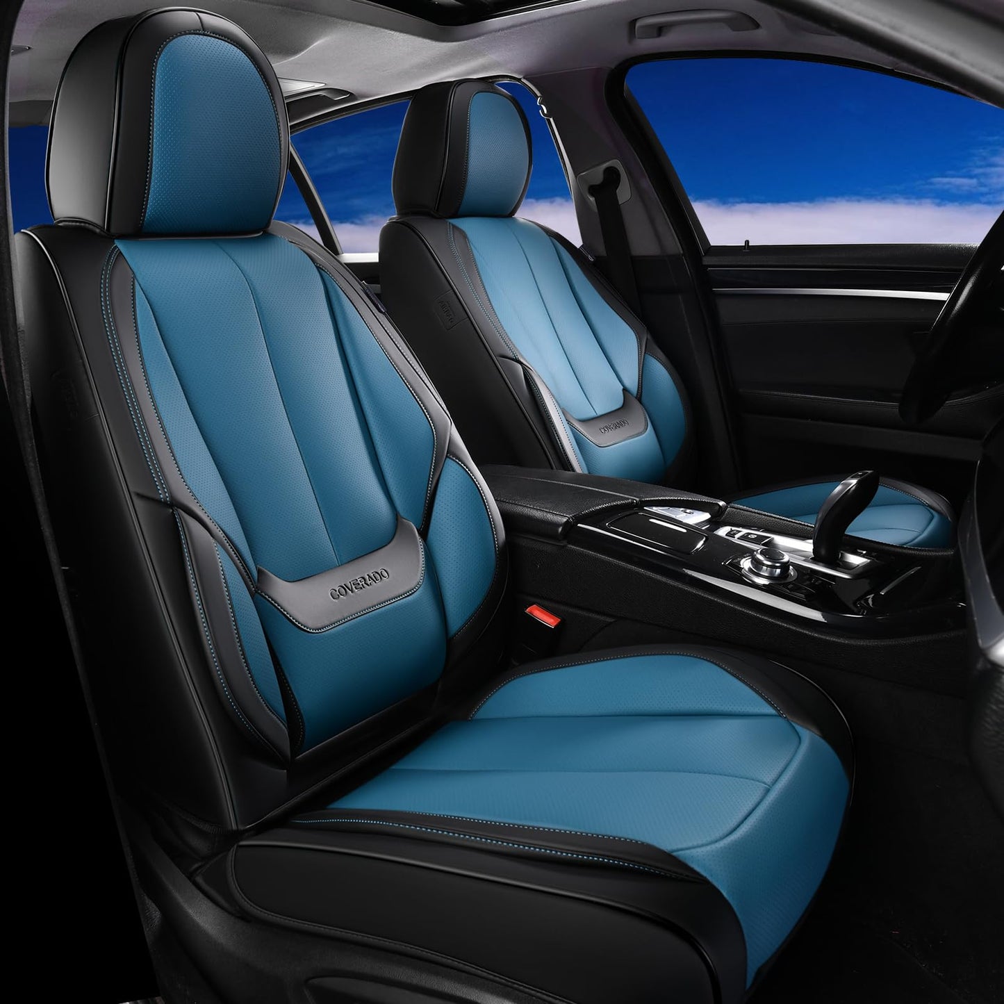 Coverado Car Seat Covers 5 Pieces, Full Set Universal Seat Covers for Cars, Waterproof Nappa Leather Auto Seat Protectors with Head Pillow, Car Interiors Fit for Most Sedans SUV Pick-up Truck, Black