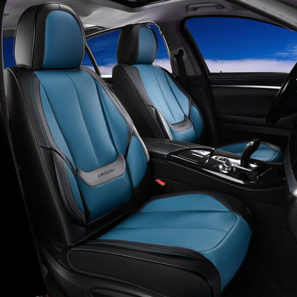 Coverado Car Seat Covers 5 Pieces, Full Set Universal Seat Covers for Cars, Waterproof Nappa Leather Auto Seat Protectors with Head Pillow, Car Interiors Fit for Most Sedans SUV Pick-up Truck, Black