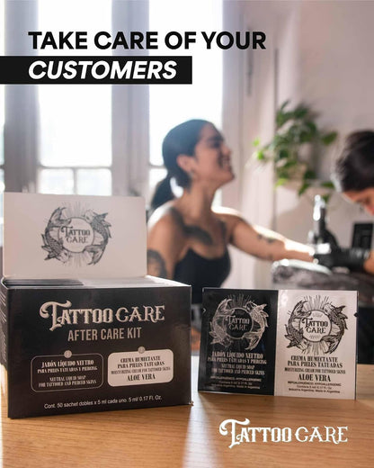 Tattoo Aftercare Kit - Cream and Soap (50-Pack), Brightening Formula for Tattoo Artists & Travel - Ink Hydration Tattoo Lotion Pillow Packs