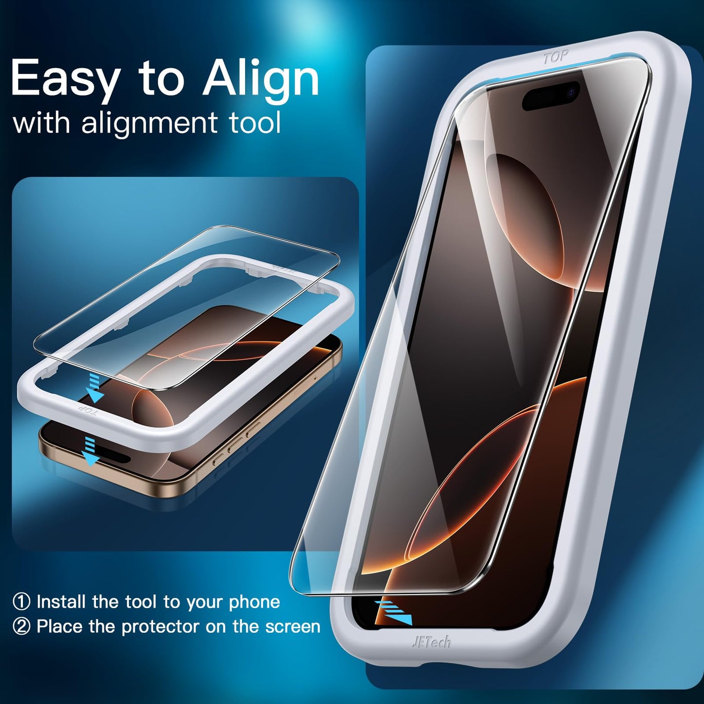 JETech Displayschutzfolie für iPhone 16 6,1 Zoll, gehärtetes Glas mit einfachem Installationstool, Case-Friendly, HD Klar, 3 Stück