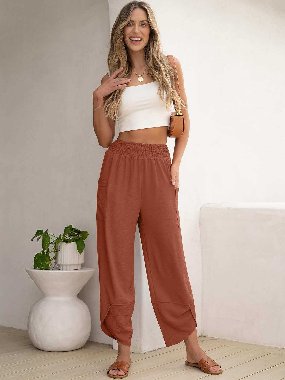 ANRABESS Womens Wide Leg Palazzo Capri Pants 2026 Summer Casual Loose High Waisted Lounge Flowy Cropped Beach Work Trousers