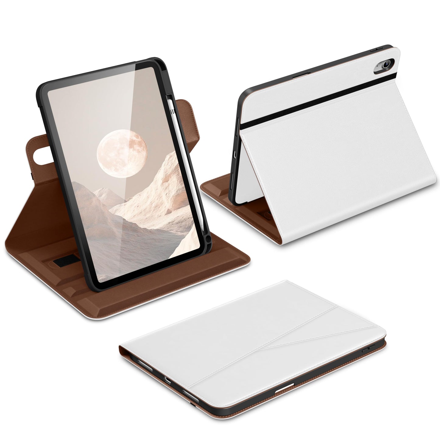 DTTO for iPad A16 Case, iPad 11th / 10th Generation Case (2025/2022), 360 Degree Rotating Premium Leather Folio Stand Cover with Pencil Holder, Brown