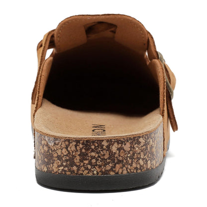 Women's Suede Clogs Mens Leather Mules Comfort Cork Footbed Sandals with Arch Support and Adjustable Buckle