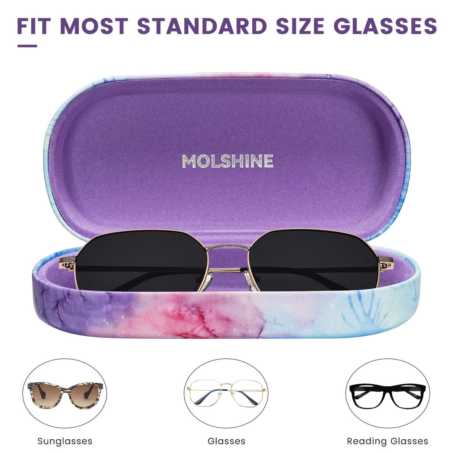 molshine Hartschalen-Leder-Sonnenbrillenetui, klassisches großes Brillenetui für Damen und Herren, Sonnenbrille (Schwarz)