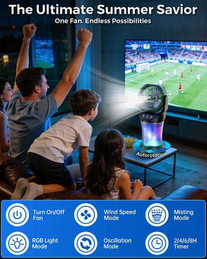 Misting Fans for Outside, Portable Mister Fan with 30000mAh Battery & Remote, 2L Tank & 4 Speeds Mist Modes, Extreme Heat Relief for Camping Patio Garden Backyard Tailgate Parties