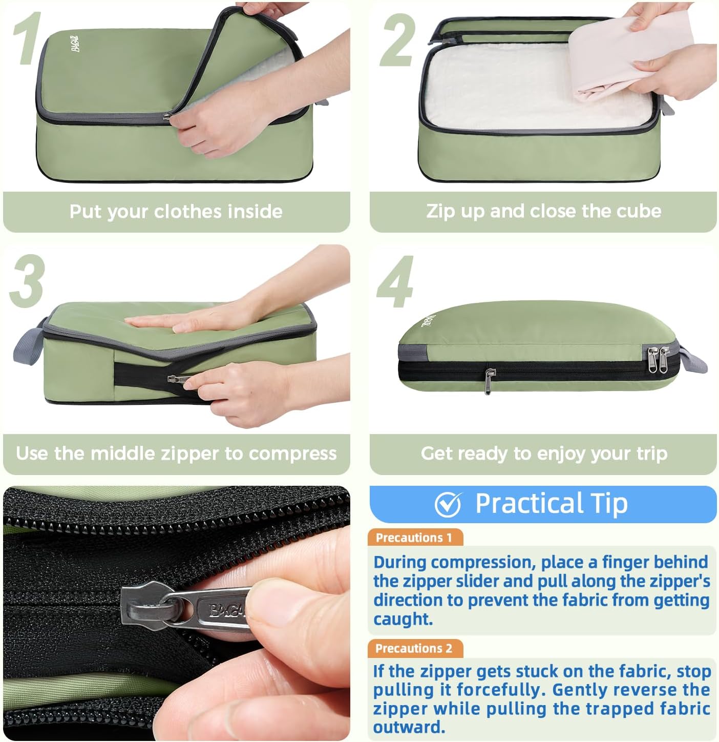 BAGAIL 4er-Set Kompressions-Packwürfel Reise-erweiterbare Packorganizer (Schwarz, 4er-Set)
