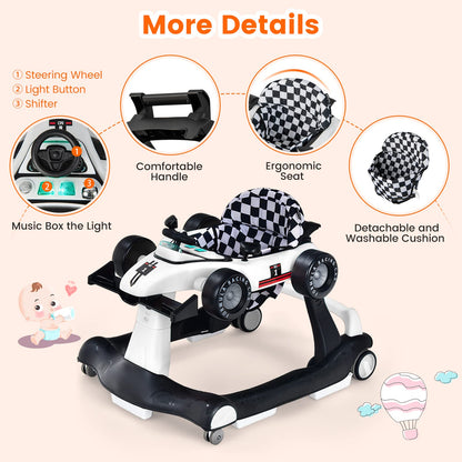 HONEY JOY 4-in-1 Baby Walker, Activity Push Walker w/3 Adjustable Heights, Smooth Wheels w/Adjustable Speed, Padded Seat, Music & Light, Foldable Car Walker for Baby Boys Girls Age 6 Months+ (Blue)