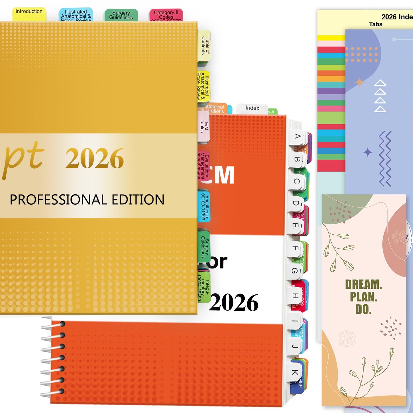 Index Tabs for CPT, AAPC Version ICD-10-CM, HCPCS Level II & ICD-10-PCS 2026, 4 Set Bundles Set (Book not Included), Color-Coded with Code Ranges, Laminated & Waterproof & Repositionable