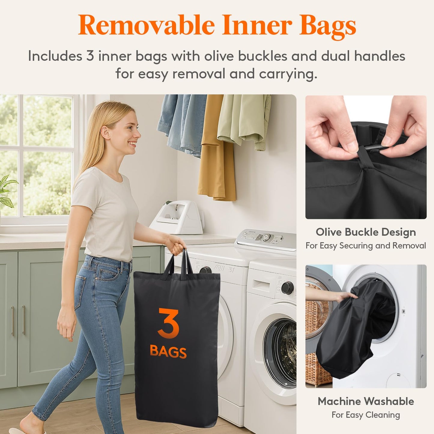 Lifewit 105L Large Laundry Basket with Lid, Laundry Hamper with Plastic Handles and Removable Bag, Foldable Tall Dirty Clothes Hampers for Laundry for Laundry Room, Bedroom, Bathroom, Dorm, Beige