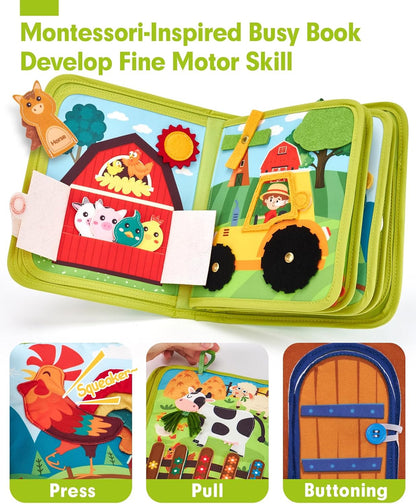 hahaland Busy Book for Toddlers 1-3 - Montessori Toys Busy Board for 1 Year Old Boy Gifts Girl Toys Educational Learning Quiet Activity Books Toddler Travel Toys for One Year Old Birthday Gift