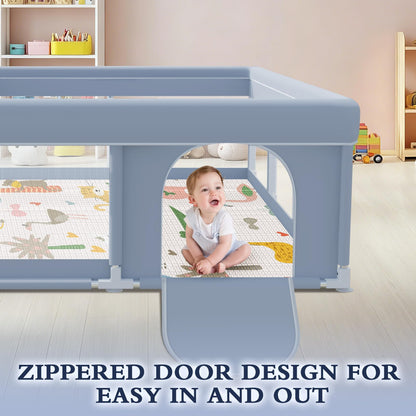 XVISHX 50 x 50 Inch Baby Playpen, Playpen for Babies and Toddlers, Baby Play Pen Playard for Indoor & Outdoor Active Center Game Fence, with Skin-Friendly Fabric and Soft Breathable Mesh, Grey
