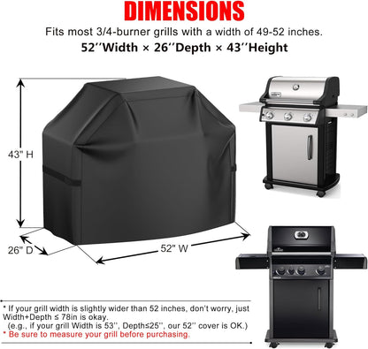 Grillabdeckung, 58 Zoll BBQ Gasgrill Abdeckung für Outdoor-Grills, Wasserdicht, UV-Schutz, Reißfest, Farbecht, Grillabdeckung mit Klettverschlussgurten und verstellbarem Saumzugband, Schwarz