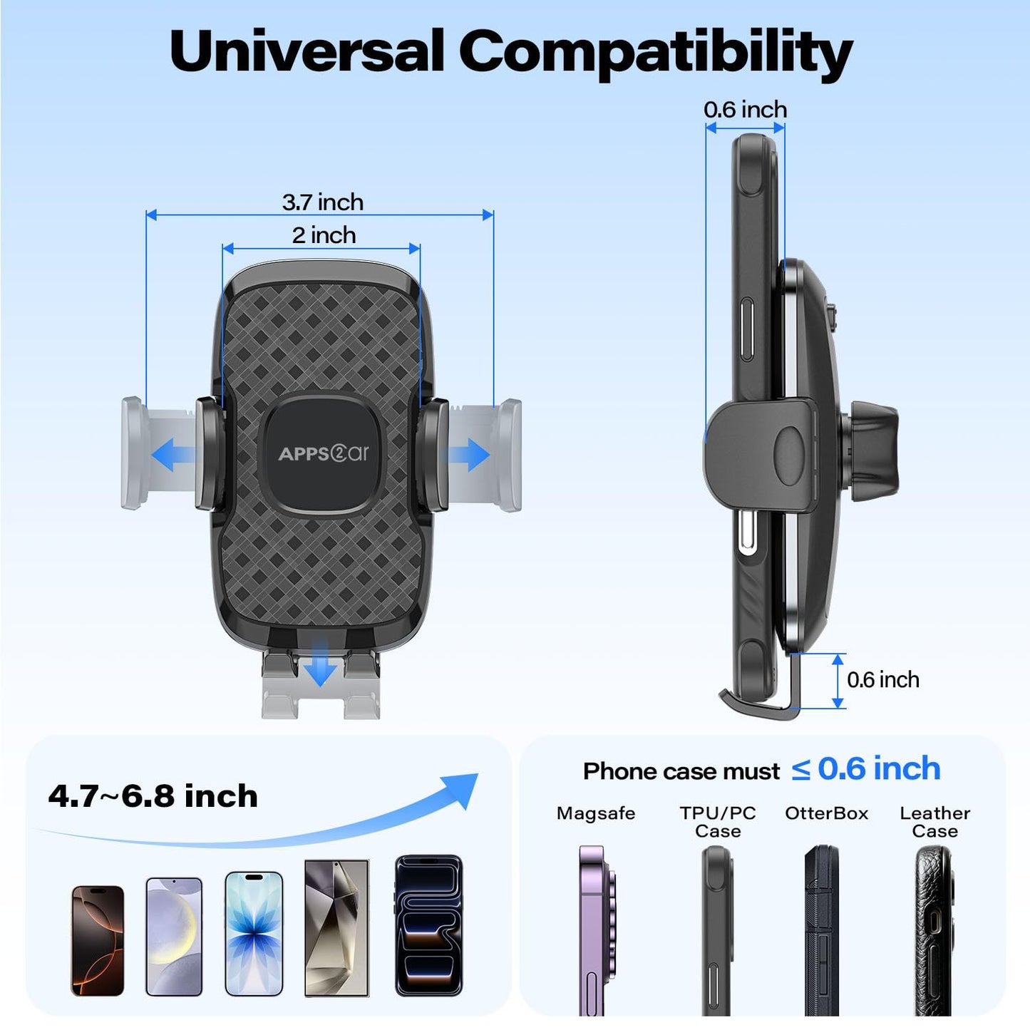 APPS2Car 14'' Gooseneck Car Phone Holder,Heavy Duty Phone Holder for Truck, [Flexibile Long Arm] [Anti Shake stabilizer] Windshield Car Phone Mount Suction Cup,Fit for iPhone, Samsung (Mirror Black)