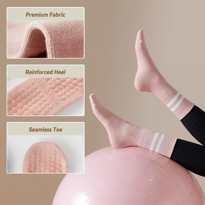 BONANGEL Pilates Socken mit Noppen für Damen, 3 Paar rutschfeste Yoga Ballett Barre Krankenhaus Sport Socken für Damen