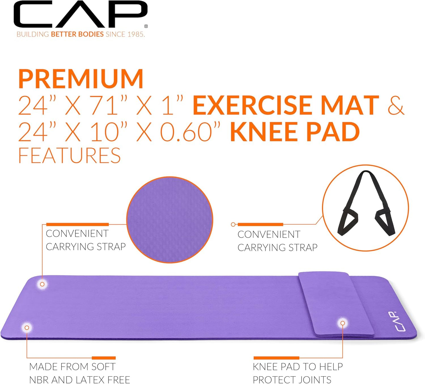CAP Barbell Yogamatte mit hoher Dichte, 1,27 cm, mit Tragegurt | Mehrere Optionen