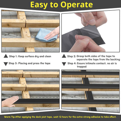 Joist Tape for Decking 2'' X 50', 6 Rolls Weather Resistance Butyl Tape, Waterproof and Anti-Corrosion, Self-Adhesive for Wood Joists Decks Beams Roof Extend Deck Life