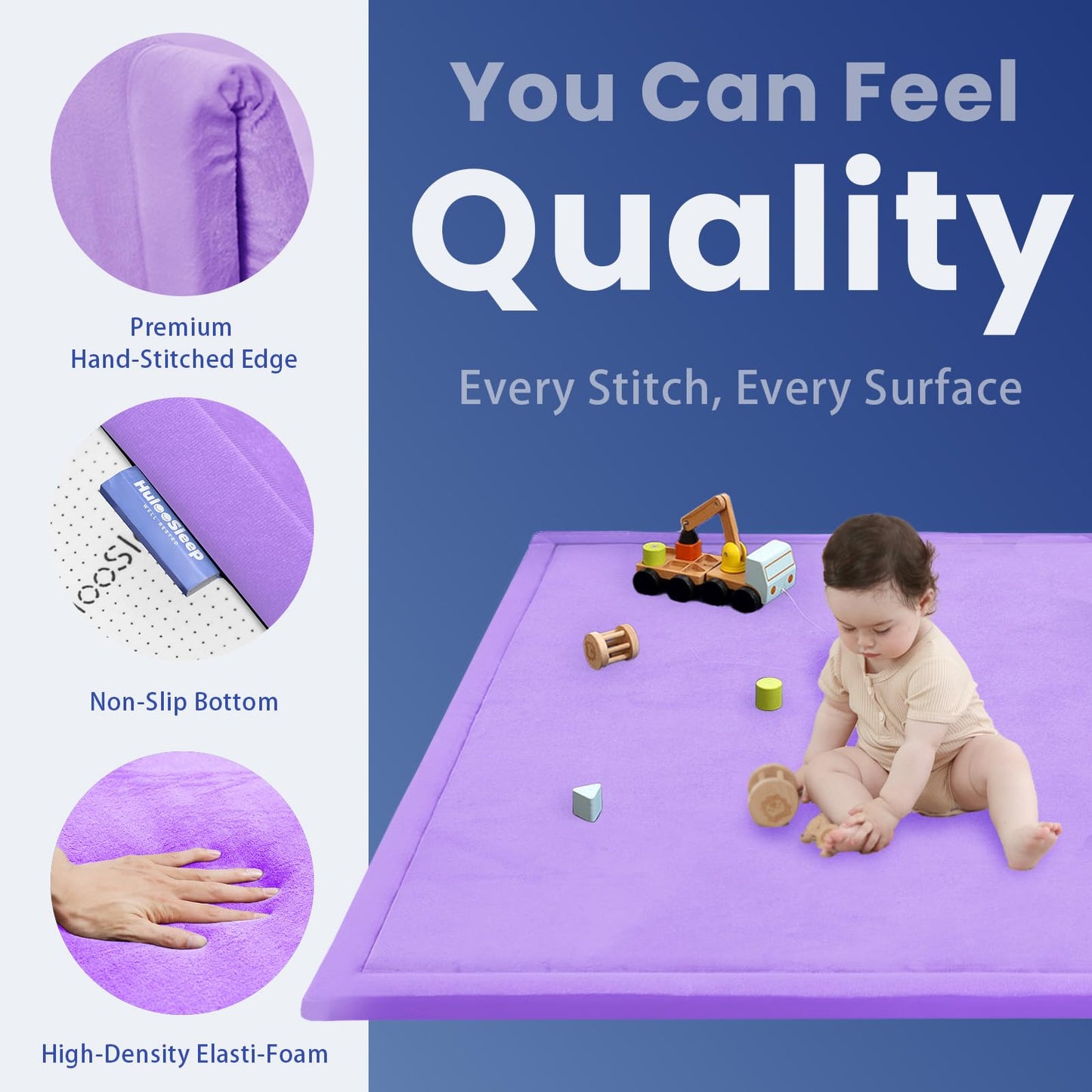 Huloo Sleep Ultra Soft Baby Spielmatte für den Boden, 3,3 cm dicke Elasti-Foam 127x127 cm Laufgittermatte für Kleinkinder, rutschfeste Rückseite, sicher zum Krabbeln und für die Bauchlage, Tatami-Stil (Dunkelgrau)