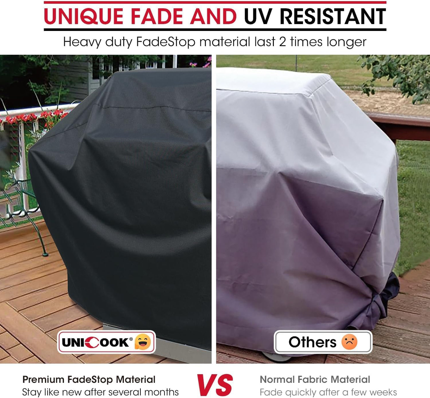 UNICOOK BBQ Abdeckung 60 Zoll, Hochleistungs-Wasserdichte Grillabdeckung, Spezielle Licht- und UV-beständige Outdoor-Grillabdeckung, Grillzubehör Kompatibel mit Weber Char-Broil Nexgrill und mehr