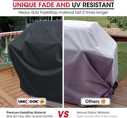 UNICOOK BBQ Abdeckung 60 Zoll, Hochleistungs-Wasserdichte Grillabdeckung, Spezielle Licht- und UV-beständige Outdoor-Grillabdeckung, Grillzubehör Kompatibel mit Weber Char-Broil Nexgrill und mehr