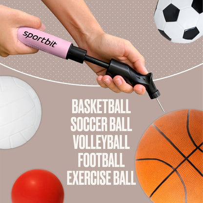SPORTBIT Ballpumpe für Sportbälle - Basketballpumpe, Volleyballpumpe, Fußballpumpe - Handpumpe für alle Sportbälle - Push & Pull Aufblassystem - Inklusive 5 Nadeln