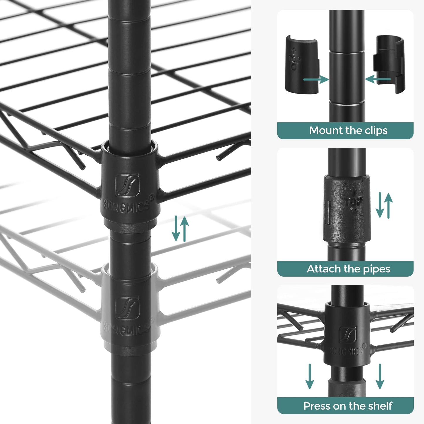 SONGMICS Storage Shelf, Small Metal Wire Shelving Unit, Adjustable Shelves, for Small Spaces, Garage, Bedroom, Living Room, Kitchen, Pantry, 5 Tier, 11.8 x 11.8 x 47.6 Inches, Ink Black ULGR123BH01