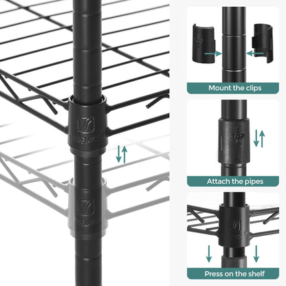 SONGMICS Storage Shelf, Small Metal Wire Shelving Unit, Adjustable Shelves, for Small Spaces, Garage, Bedroom, Living Room, Kitchen, Pantry, 5 Tier, 11.8 x 11.8 x 47.6 Inches, Ink Black ULGR123BH01
