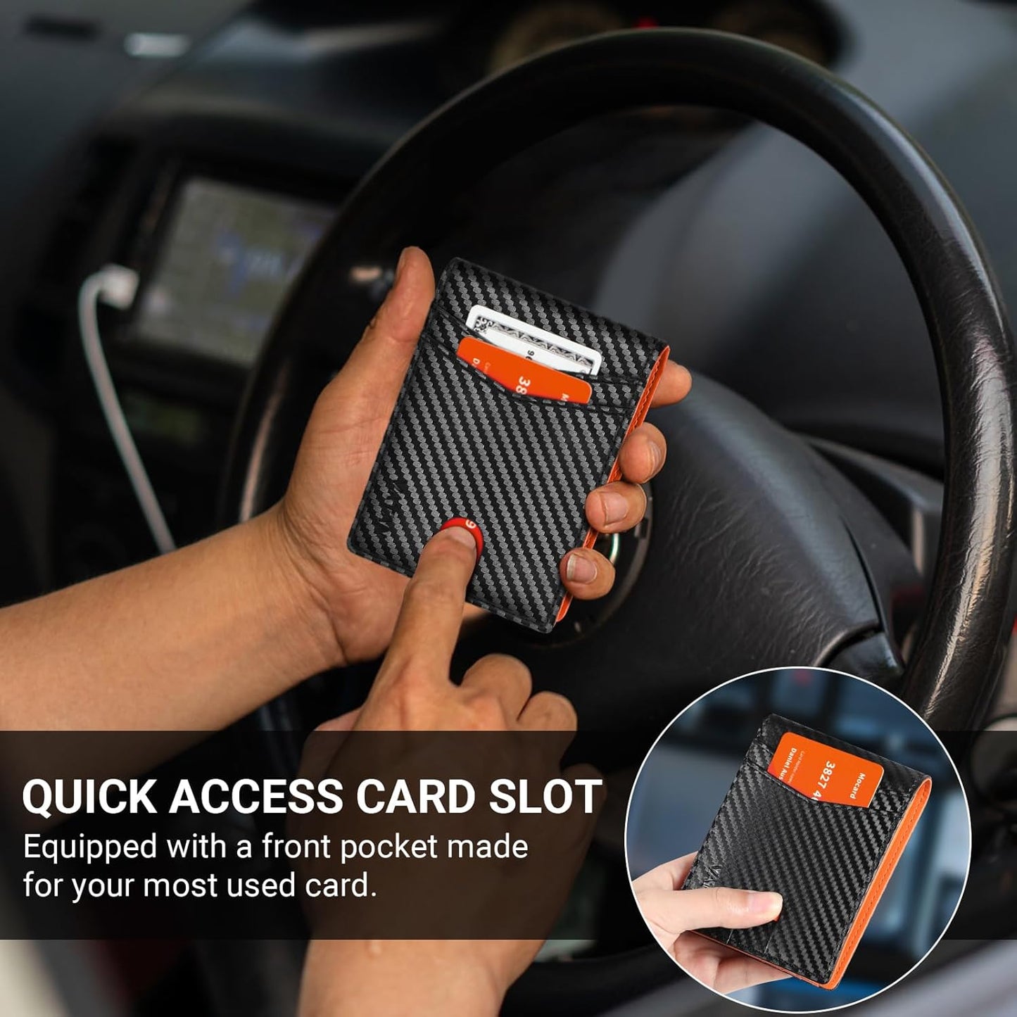 VATAN Herren Slim Wallet RFID Schutz Leder Kreditkartenetui für 15 Karten, Bifold Minimalistisches Dünnes Portemonnaie mit 2 Ausweisfenstern und Geldscheinfach, mit Geschenkbox (Carbon Fiber Schwarz)
