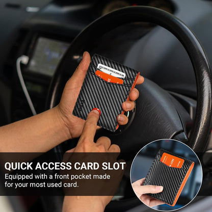 VATAN Herren Slim Wallet RFID Schutz Leder Kreditkartenetui für 15 Karten, Bifold Minimalistisches Dünnes Portemonnaie mit 2 Ausweisfenstern und Geldscheinfach, mit Geschenkbox (Carbon Fiber Schwarz)