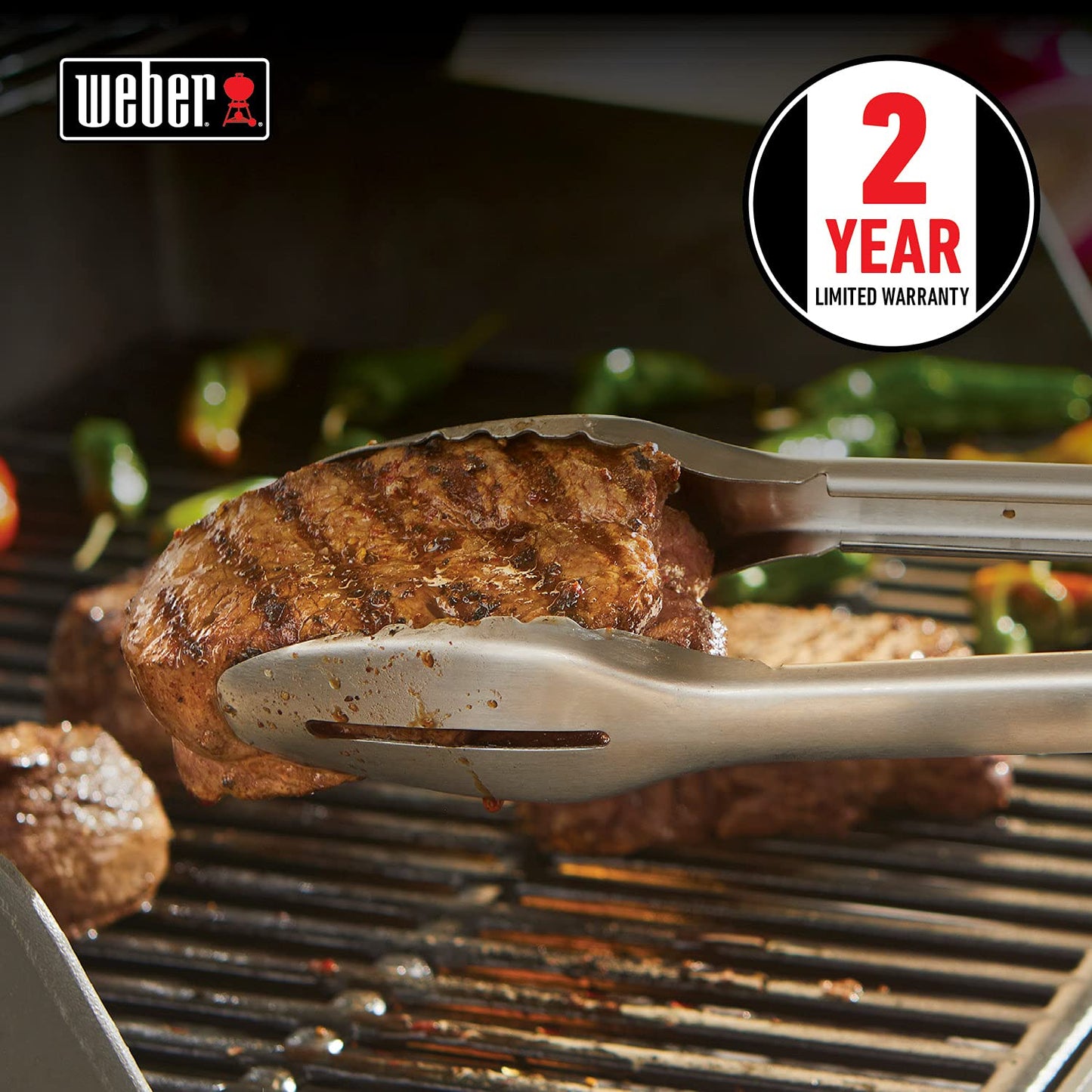 Weber Precision 3‑Piece Grilling Tool Set – Stainless Steel Tongs, Spatula & Silicone Basting Brush with Non‑Slip Handles and Hands‑Free Locking - Grill Accessory Kit
