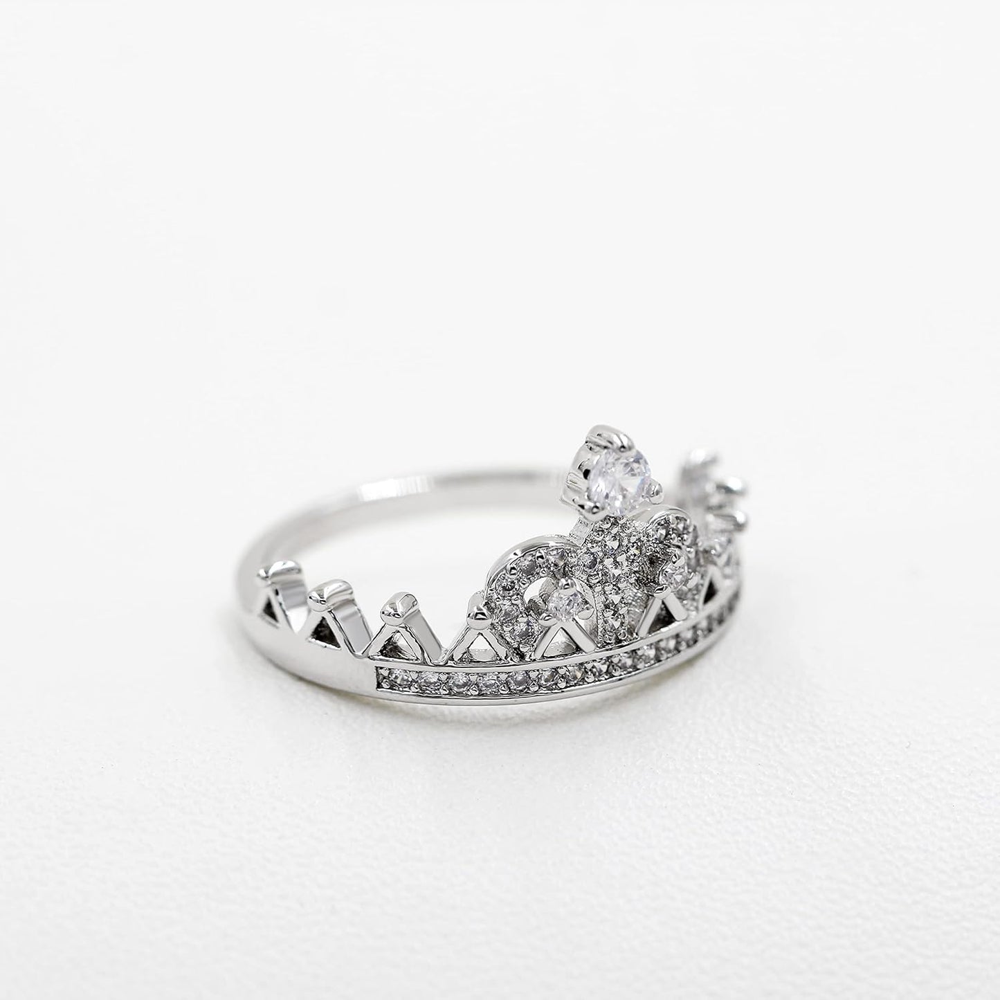 Uloveido Platinum Plated Crown Royal Ring, Women's Cubic Zirconia Wedding Rings Y1227