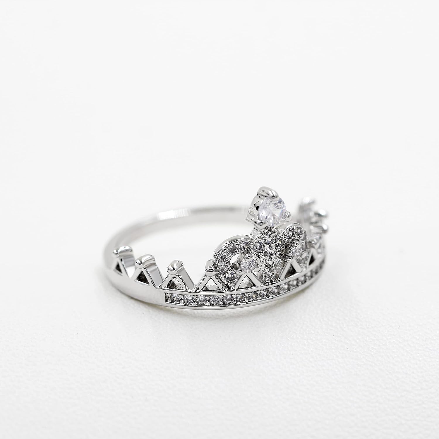 Uloveido Platinum Plated Crown Royal Ring, Women's Cubic Zirconia Wedding Rings Y1227