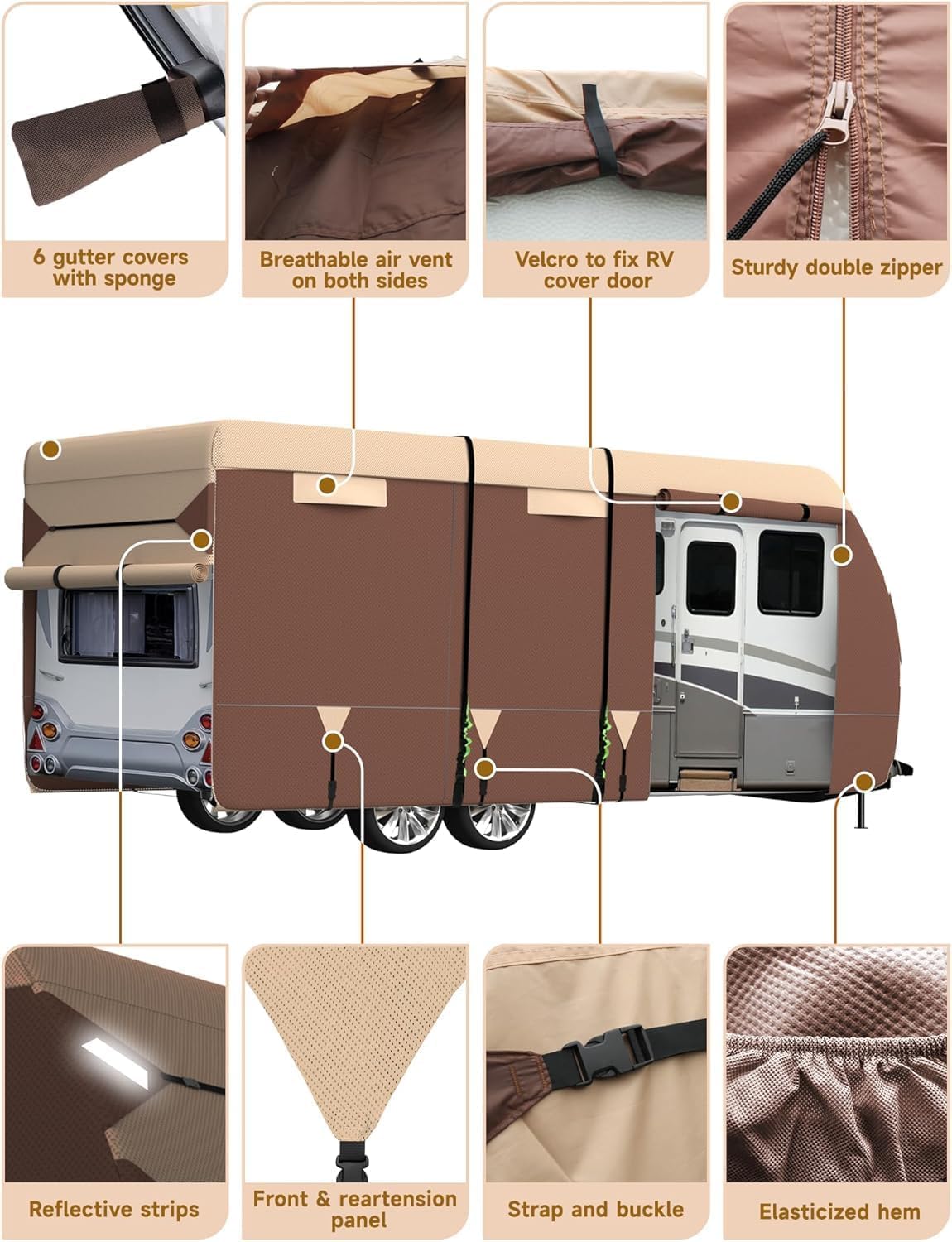 Umbrauto Class C RV Cover Fits 29-32’, Class C Motorhome Camper Cover, Heavy Duty 7 Layers Top Windproof Breathable RV Cover with 3Pcs Extra Straps, Adhesive Repair Patches, 6 Gutter Covers