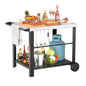 Pizza Oven Table Grill Cart with Topping Station, Grill Table Stand with Wheels for Ninja, Blackstone Griddle, Ooni, Gozney, Cuisinart, Heavy Duty BBQ Prep Cart with Storage Shelf and Hooks