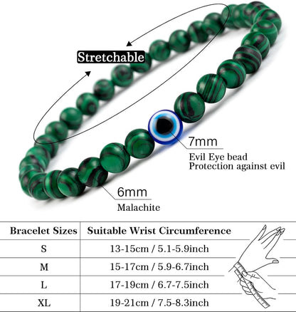 6 mm Böses Auge Armband aus schwarzen Kristallen – verstellbares Set aus Natursteinen für Herren und Damen, Schutzamulett als Geschenk für den Alltag/Geburtstag/Jahrestag