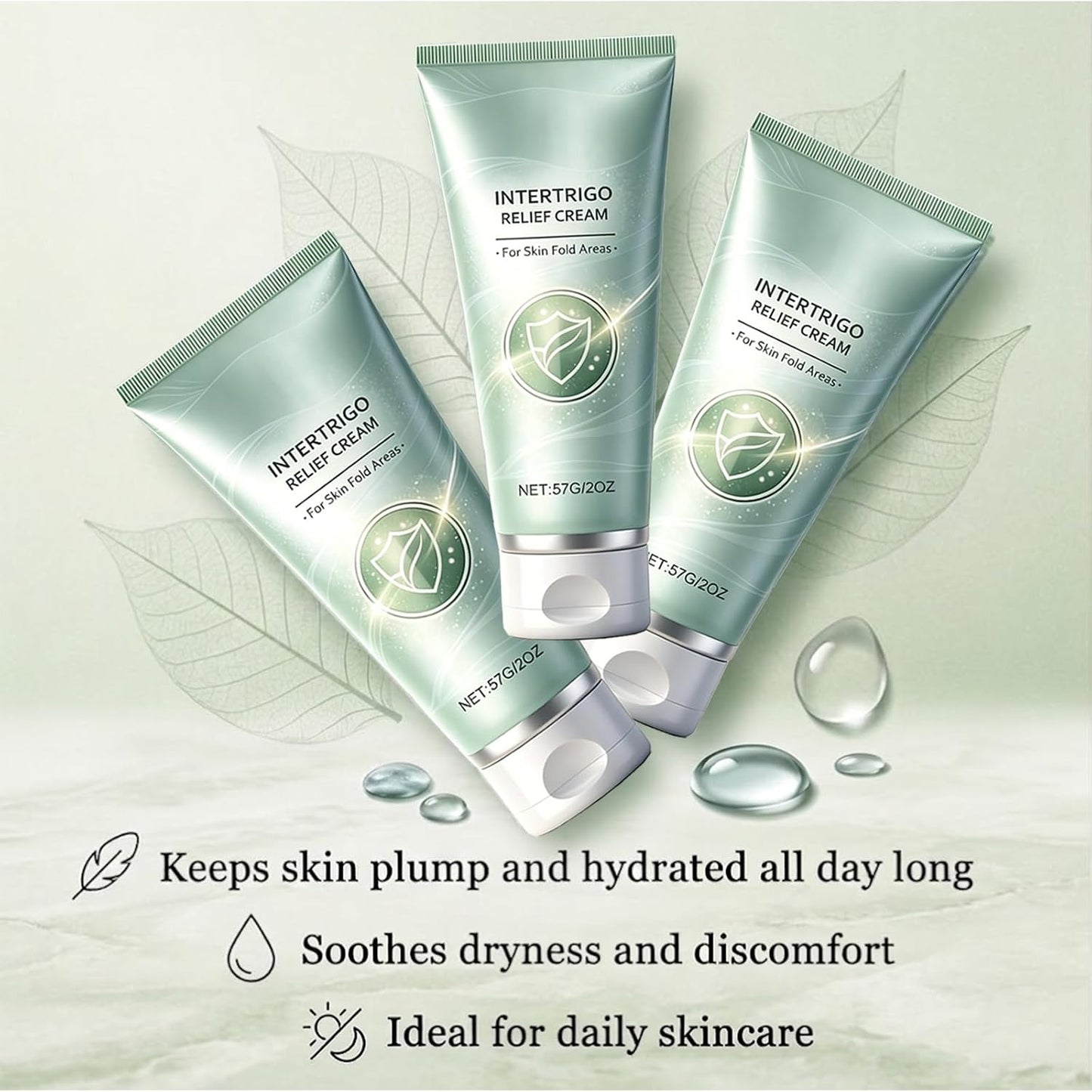 3PCS Intertrigo Relief Cream, Skin Fold Care Cream for Under Breast, Groin & Thighs, Moisture Barrier Cream, Fast-Drying Non-Greasy Formula for Daily Skin Protection, 2 Oz Each