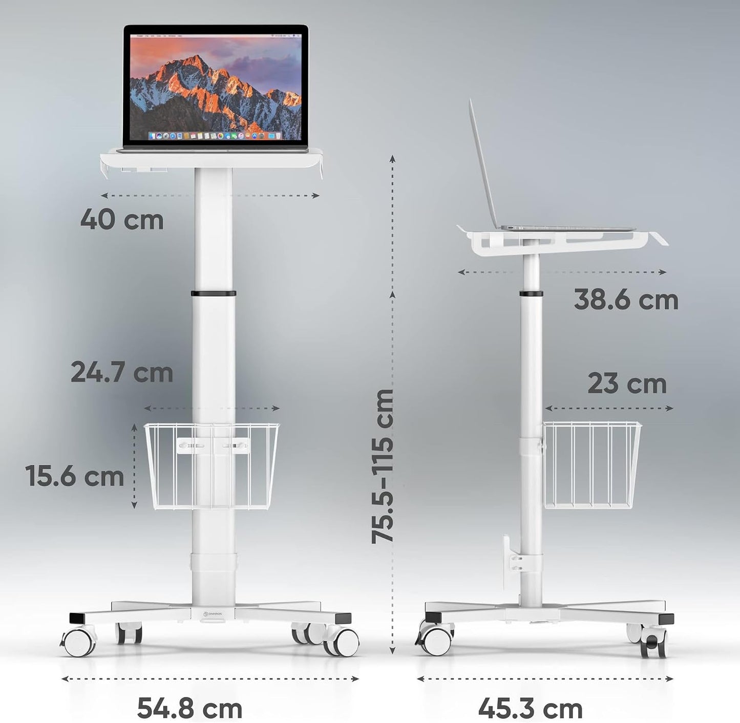 Yicorgard Medical Trolley Rolling Laptop Desk with Weels,Height Adjustable Mobile Workstation Podium Speaker Stand with iPad Holder,Basket Storage,Medical Cart for Hospital Dental Office Salon