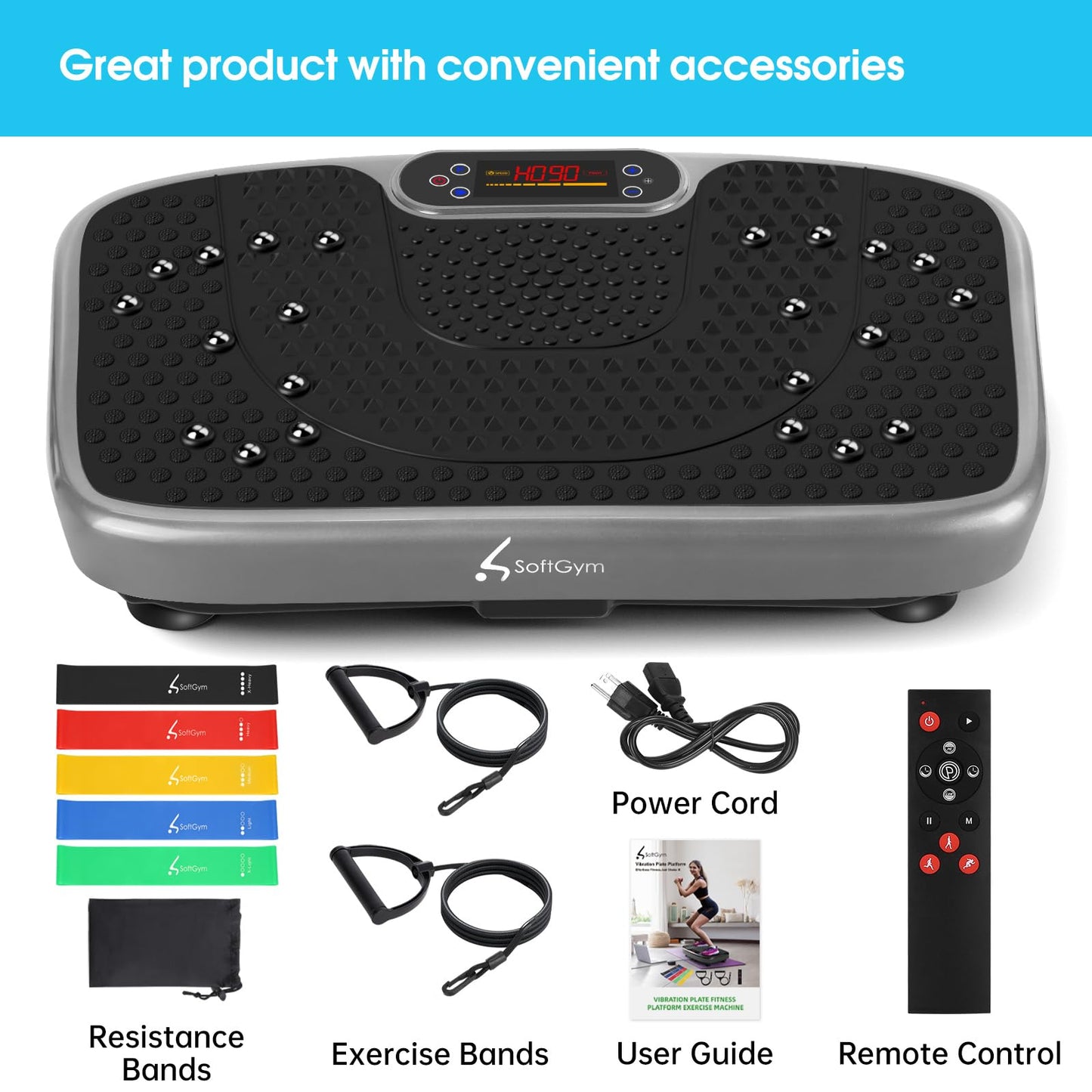SoftGym Waver Vibration Plate Exercise Machine for Lymphatic Drainage Weight Loss,120 Speed Levels Vibrating Platform with Resistance Bands,Full-Body Workout Equipment for Muscle Activation