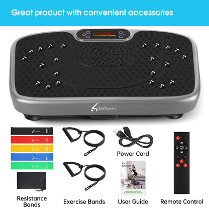 SoftGym Waver Vibration Plate Exercise Machine for Lymphatic Drainage Weight Loss,120 Speed Levels Vibrating Platform with Resistance Bands,Full-Body Workout Equipment for Muscle Activation