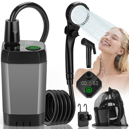 vignuto Portable Shower for Camping, Rechargeable Camping Shower Pump with LED Display of Battery Level and Temperature