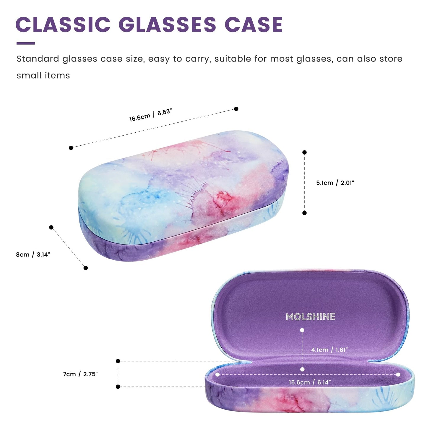 molshine Hartschalen-Leder-Sonnenbrillenetui, klassisches großes Brillenetui für Damen und Herren, Sonnenbrille (Schwarz)