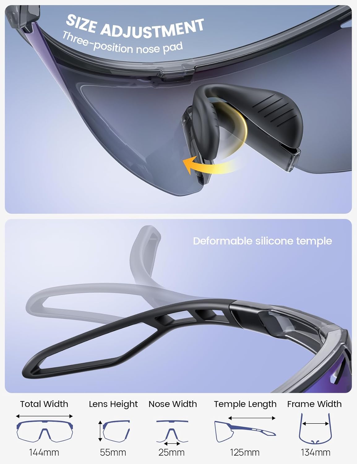 Lamicall Polarisierte Sportsonnenbrille Herren Damen, [24g Ultraleicht] Verstellbares Nasenpad Sportbrille für Fahrrad Wandern Laufen