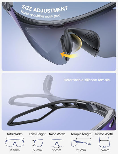 Lamicall Polarisierte Sportsonnenbrille Herren Damen, [24g Ultraleicht] Verstellbares Nasenpad Sportbrille für Fahrrad Wandern Laufen