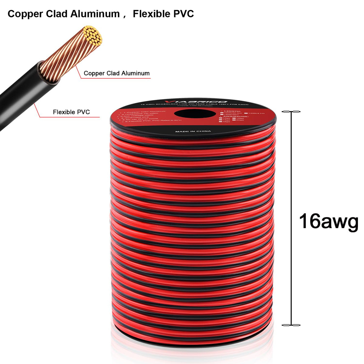 VIABRICO 16 AWG Gauge Electrical Wire, 100FT 2 Conductor Red Black Hookup Cable for 12V/24V DC LED Strips, Landscape, Marine, Car Speaker, Automotive