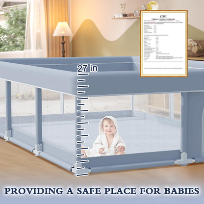 XVISHX 50 x 50 Inch Baby Playpen, Playpen for Babies and Toddlers, Baby Play Pen Playard for Indoor & Outdoor Active Center Game Fence, with Skin-Friendly Fabric and Soft Breathable Mesh, Grey