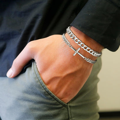 DAYANEY 3 Stücke Herrenarmband Silberarmbänder für Männer Set Wasserdicht Edelstahl Herrenschmuck, Verstellbares Cuban Gliederarmband Osterkorb Füller für Ihn, Vater oder Sohn Pulseras Para Hombre