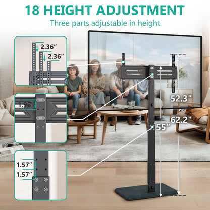 WALI Rolling TV Stand with Power Outlet & AV Shelf, Mobile Tall TV Stand Mount on Wheels for 34-75 inch TV up to 110 lbs, Swivel Height Adjustable TV Cart with Wood Base for Bedroom(TVDVD-6PRW), White