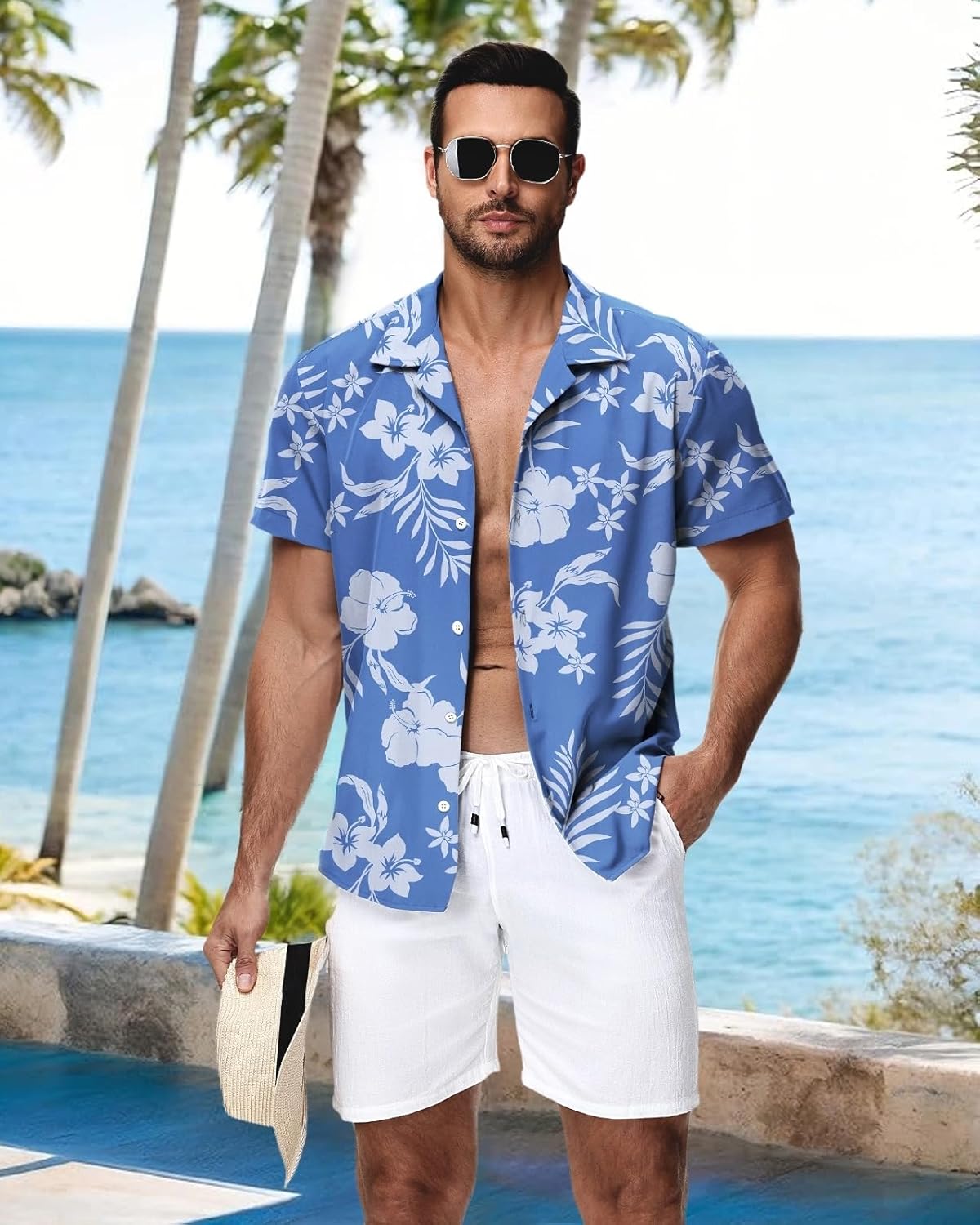 HMIYA Herren Hawaiihemden Kurzarm Button-Up Hemd Herren S-3XL