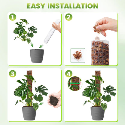 EOX 4 Pcs 24 Inch Plastic Moss Pole for Monstera, Large D Shaped Poles for Climbing Plants Work with Sphagnum Moss, 90 Inch Plant Stake Set of 4, Garden Ties