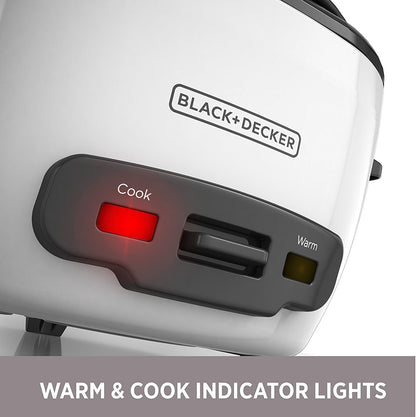 BLACK+DECKER 2-in-1 Reiskocher & Dampfgarer – 6 Tassen Fassungsvermögen, automatische Warmhaltefunktion, antihaftbeschichtete Schüssel, Dampfgareinsatz – Müheloses Kochen