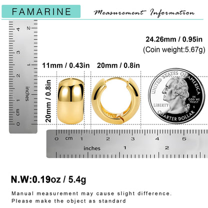 FAMARINE Gold Chunky Creolen für Damen, 0,8 Zoll Gold Creolen Huggie Ohrringe für Herren